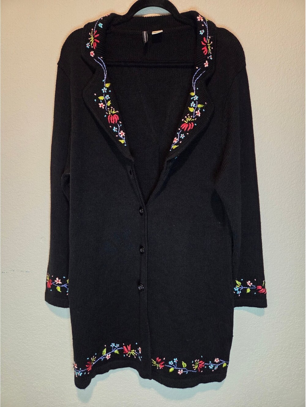 Jason Maxwell Black Embroidered Cardigan Sweater size L